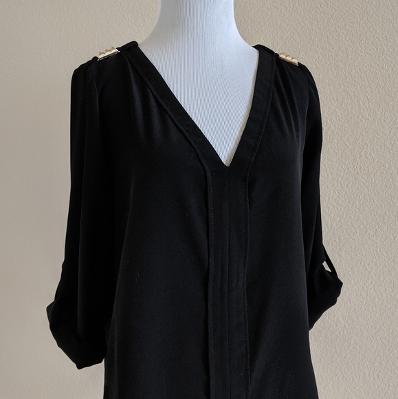 Zara Black V-Neck Blouse Studded Detail - Picture 3 of 8